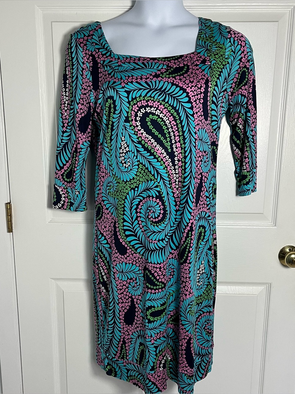 Lilly Pulitzer Newport 100% Silk Jersey Paisley Dress 14